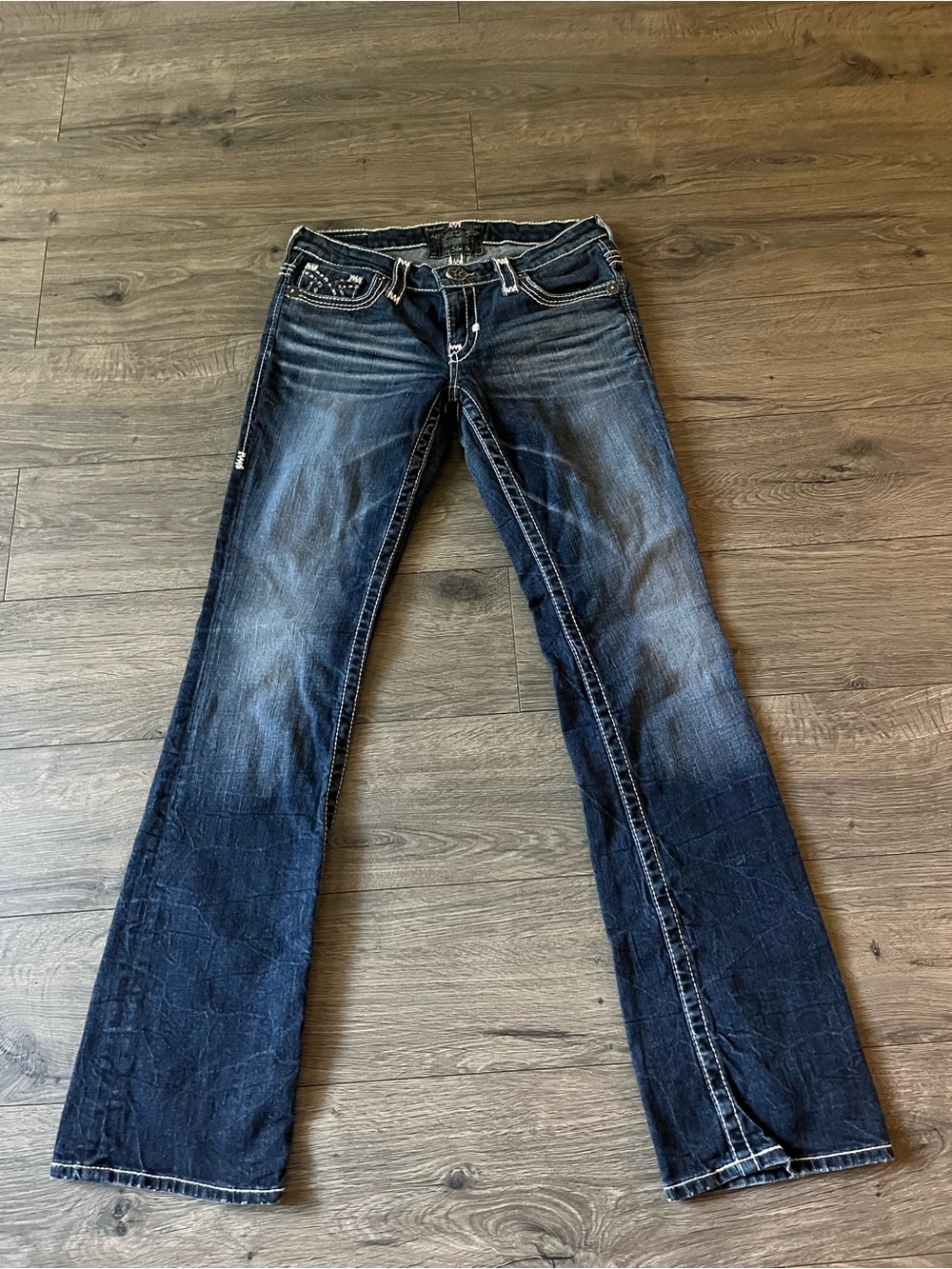 Big Star Dark Blue Flare Jeans with Whiskered Fading